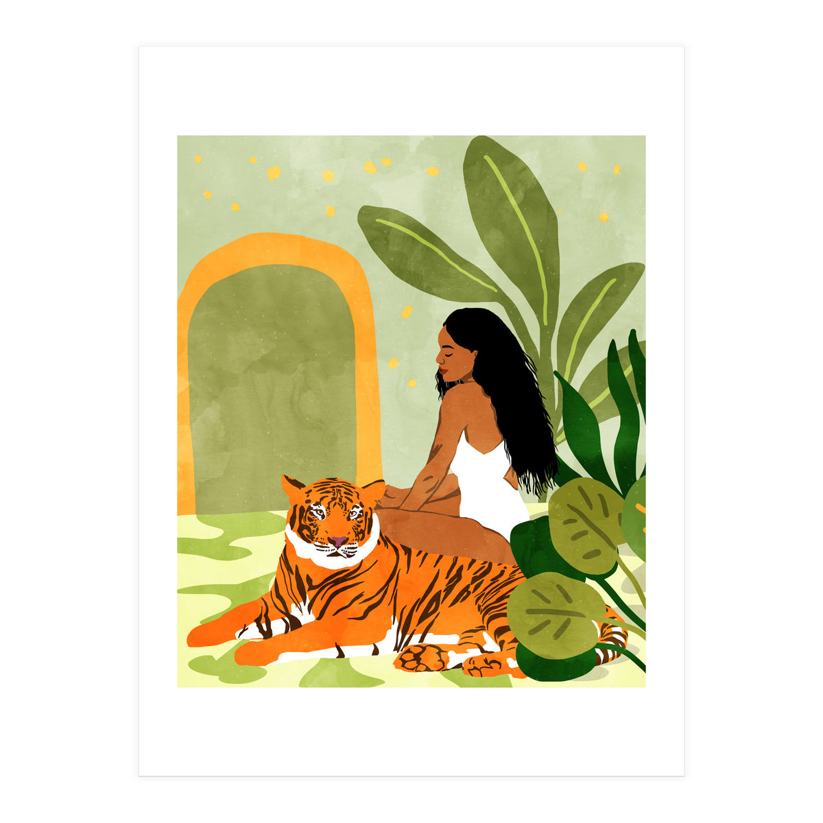 Just You & Me | Tiger Urban Jungle Friendship | Wild Cat Bohemian Black Woman with Pet (Print Only)