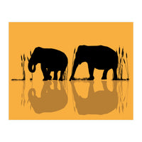 Elephants In The Water (Print Only)