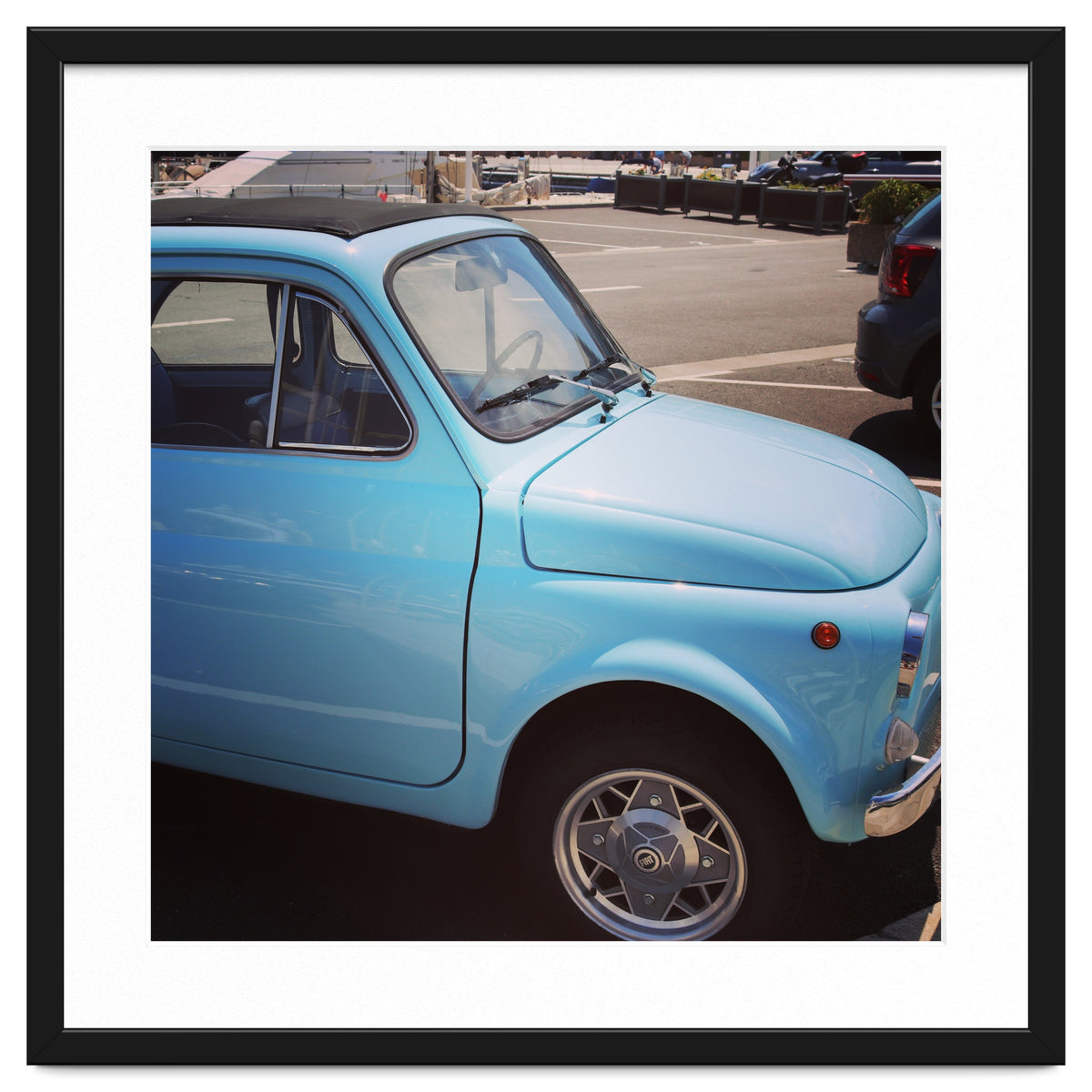 Pale blue Fiat 500