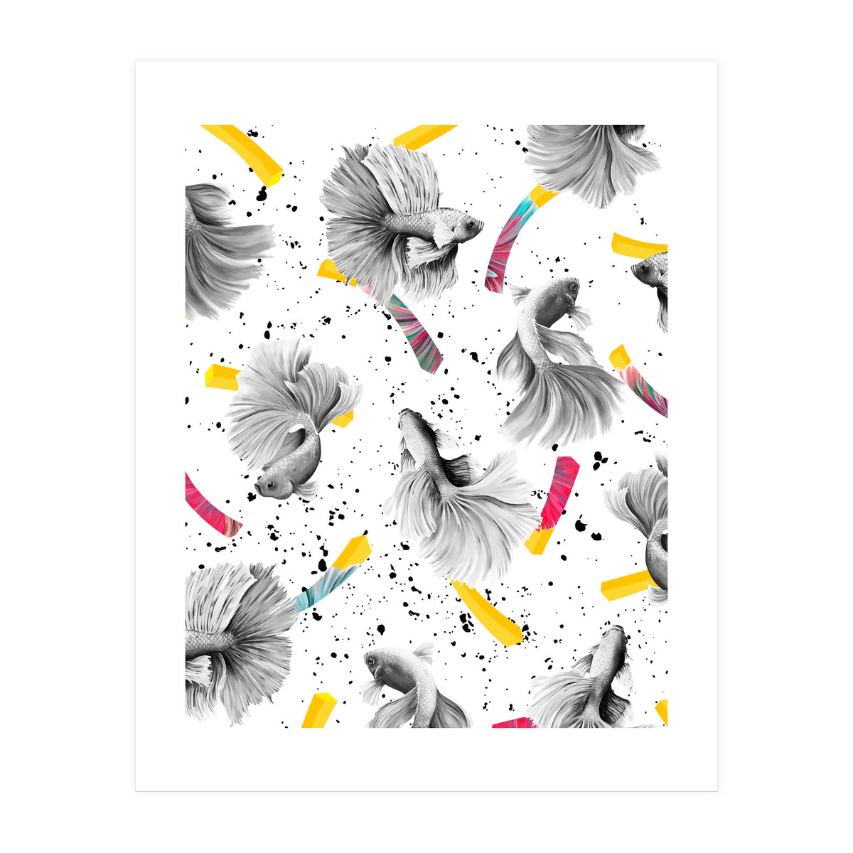 Fish & Chips, Eclectic Quirky Vintage British, French Fries Food Boho Illustration Graphic (Print Only)