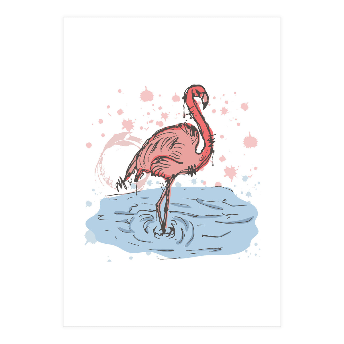 Flamingo Scribble sketch (Print Only)