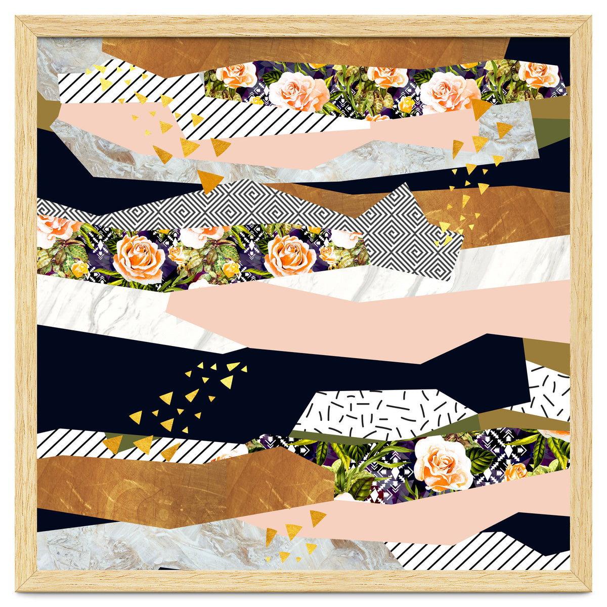 Collage of textured shapes and flowers