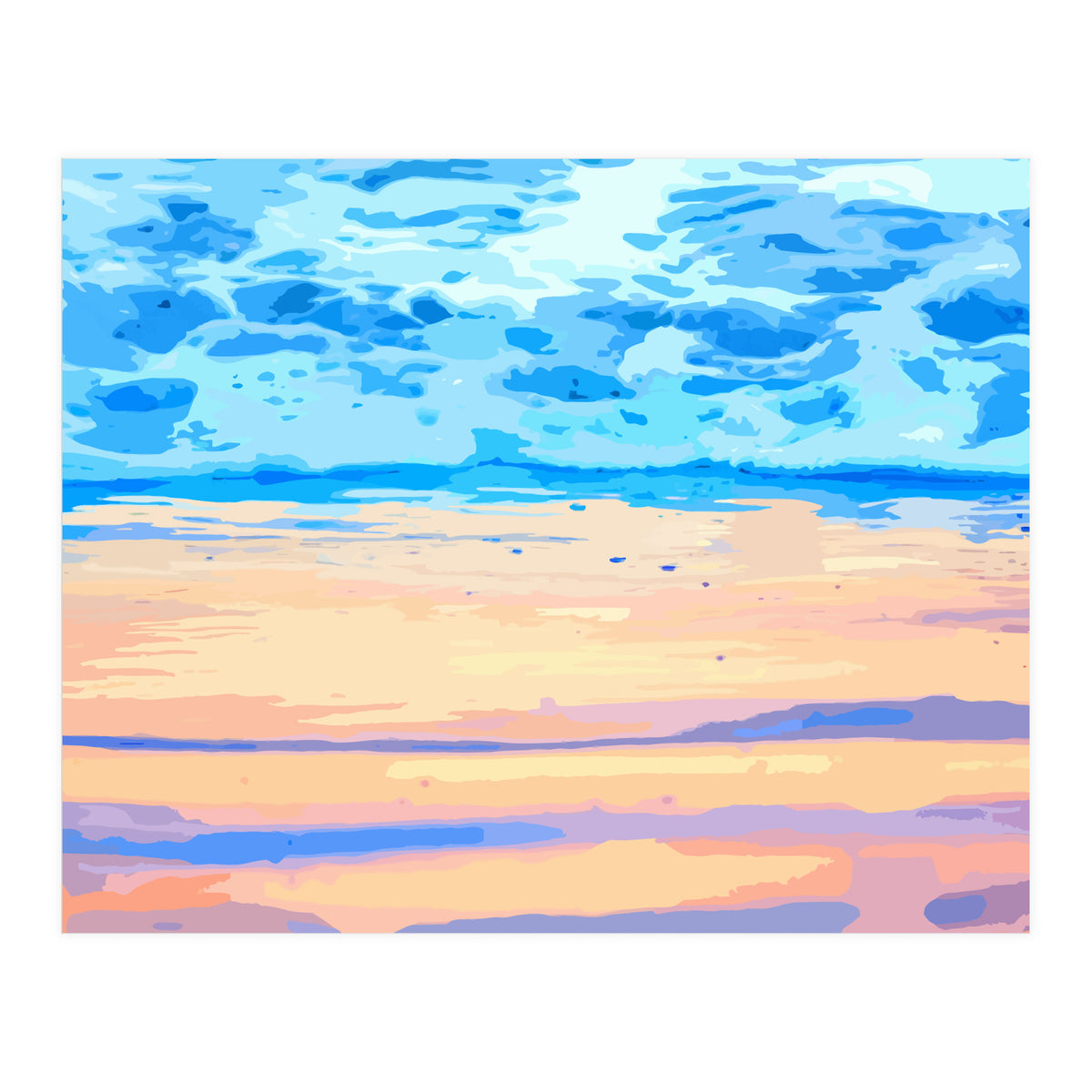 Sunset On The Shore | Beach Pastel Scenic Nature | Sea Ocean Landscape Painting (Print Only)