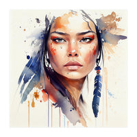 Watercolor Floral Indian Native Woman #12 (Print Only)