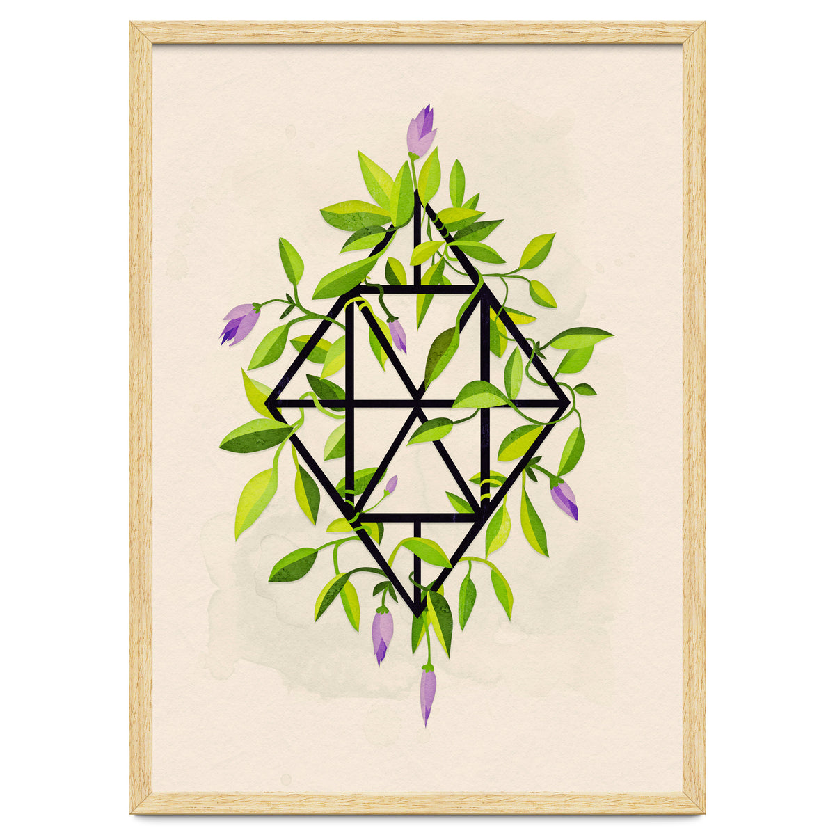 Geometric frame with leaves and flowers