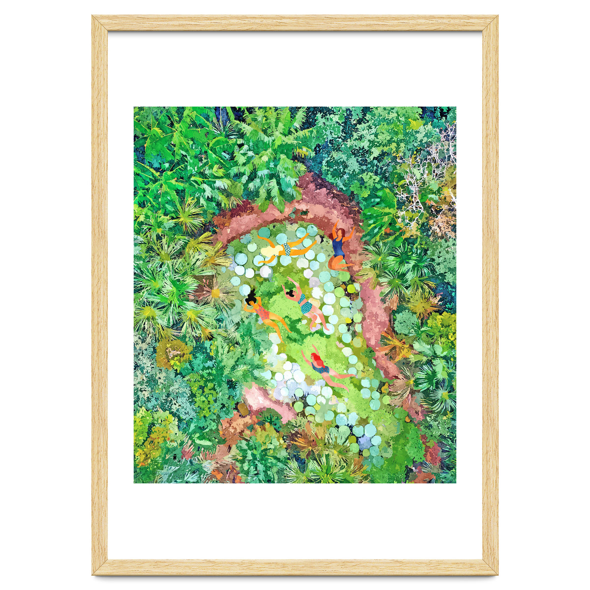 Tropical Vacay | Rainforest Jungle Botanical Lush Nature | Summer Lake People Swim | Boho Painting