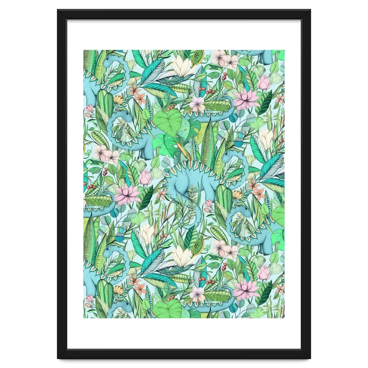 Improbable Botanical with Dinosaurs - soft pastels