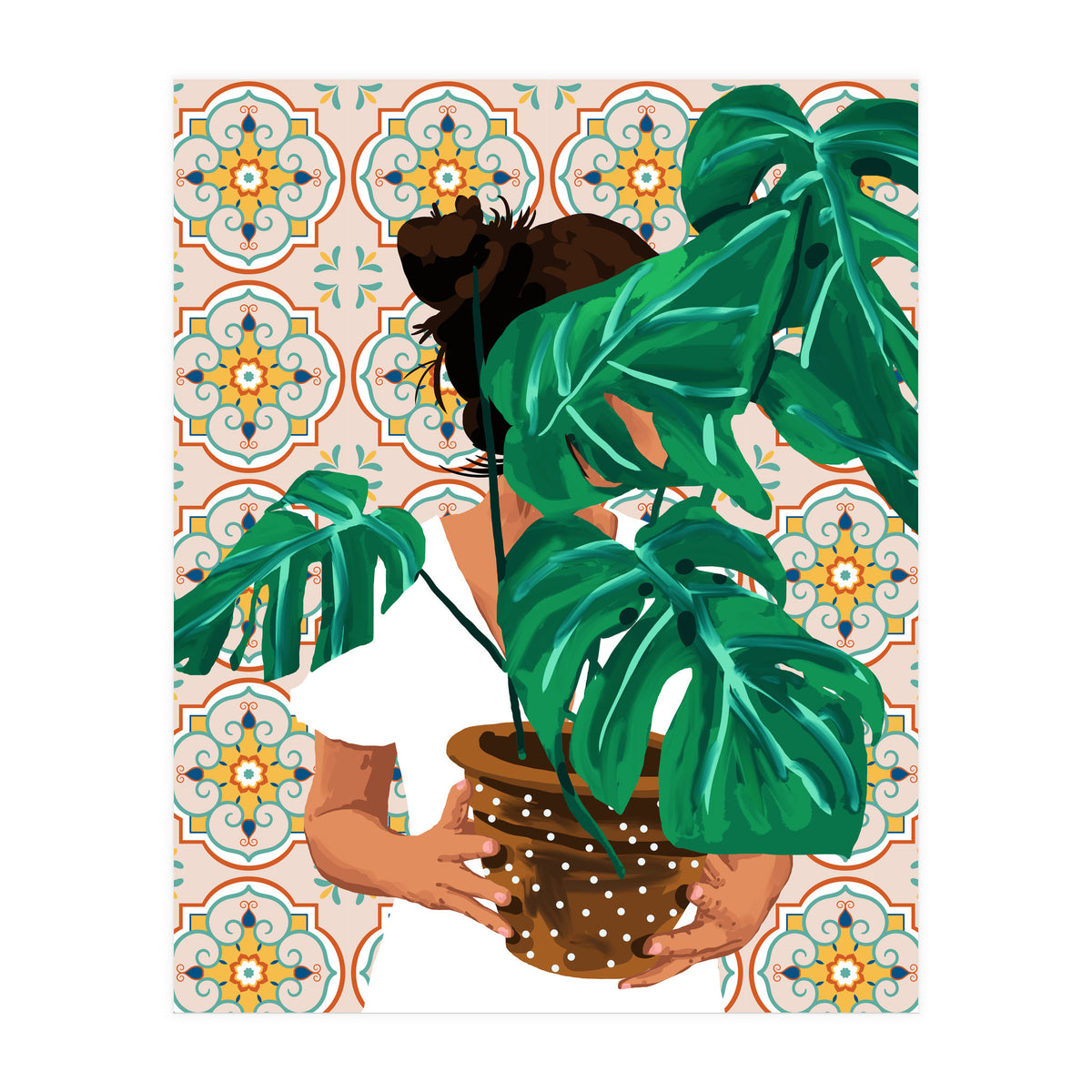 Monstera Plant Lady | Modern Bohemian Morocco Decor | Tropical Botanical Tiles (Print Only)
