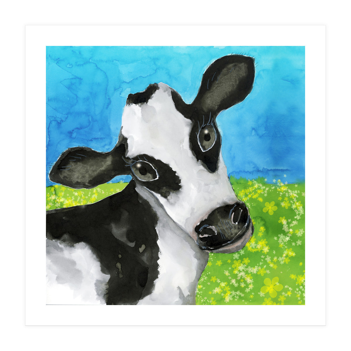 Cow in the meadow watercolor (Print Only)