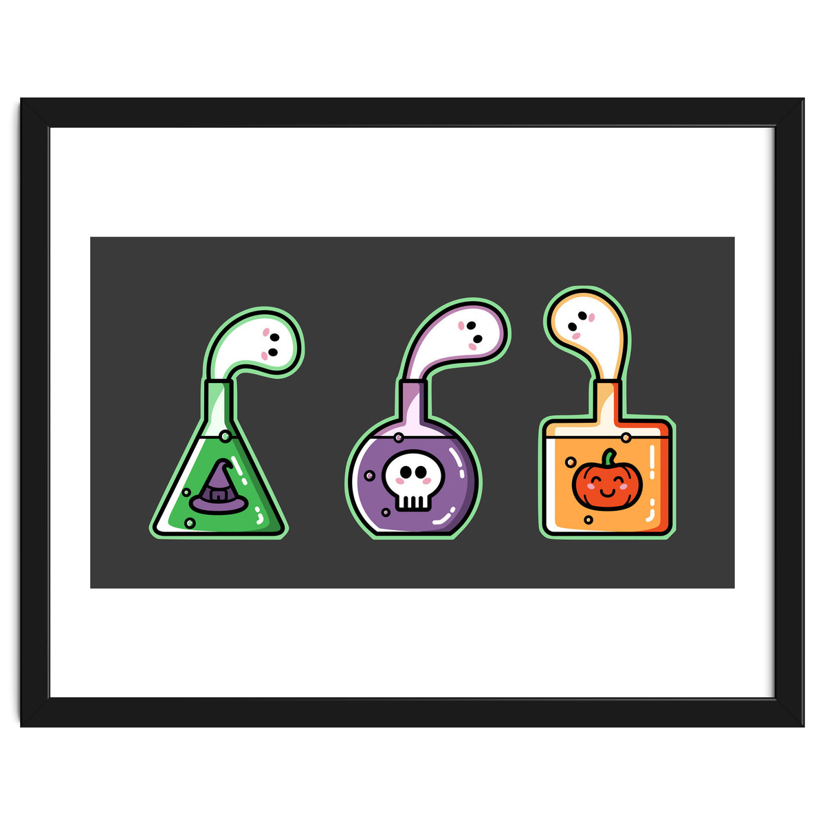 Kawaii Cute Halloween Potions - witches hat, skull, pumpkin, ghosts