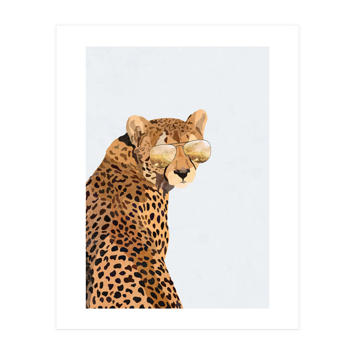 Cool Cat Cheetah Portrait with Gold Sunglasses (Print Only)
