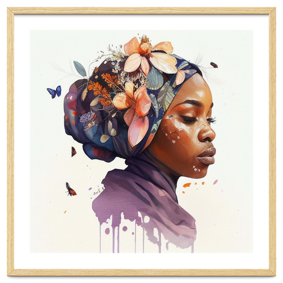 Watercolor Floral Muslim African Woman #4