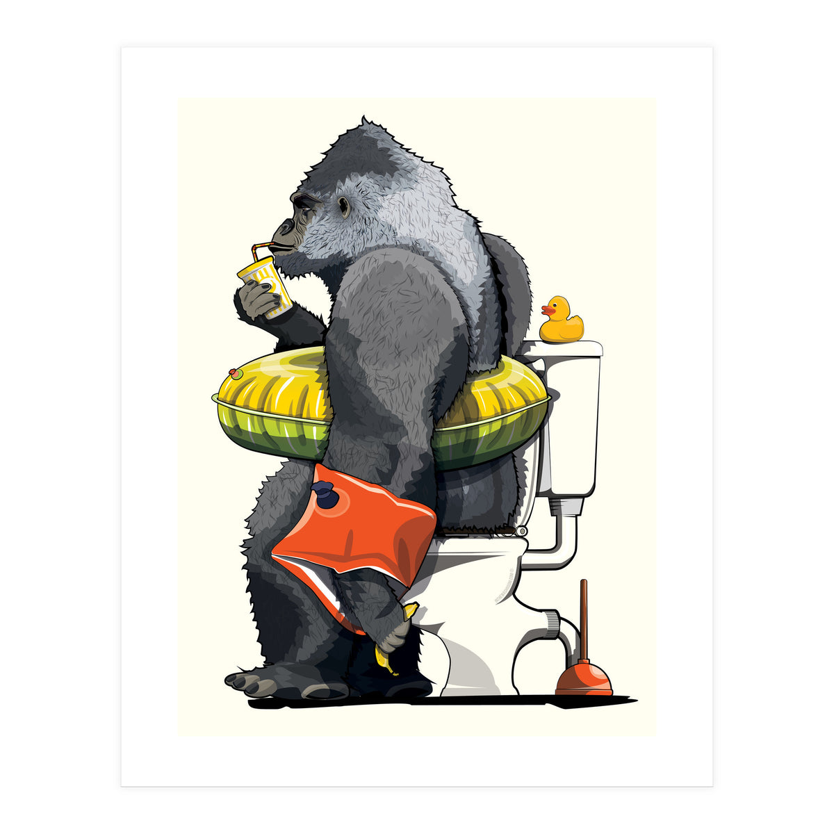 Gorilla on the Toilet, Funny Bathroom Humour (Print Only)