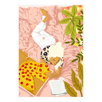 Pepperoni Pizza | Holiday Weekend Food Binge | Modern Bohemian Woman Reading in a Pastel Bedroom (Print Only)