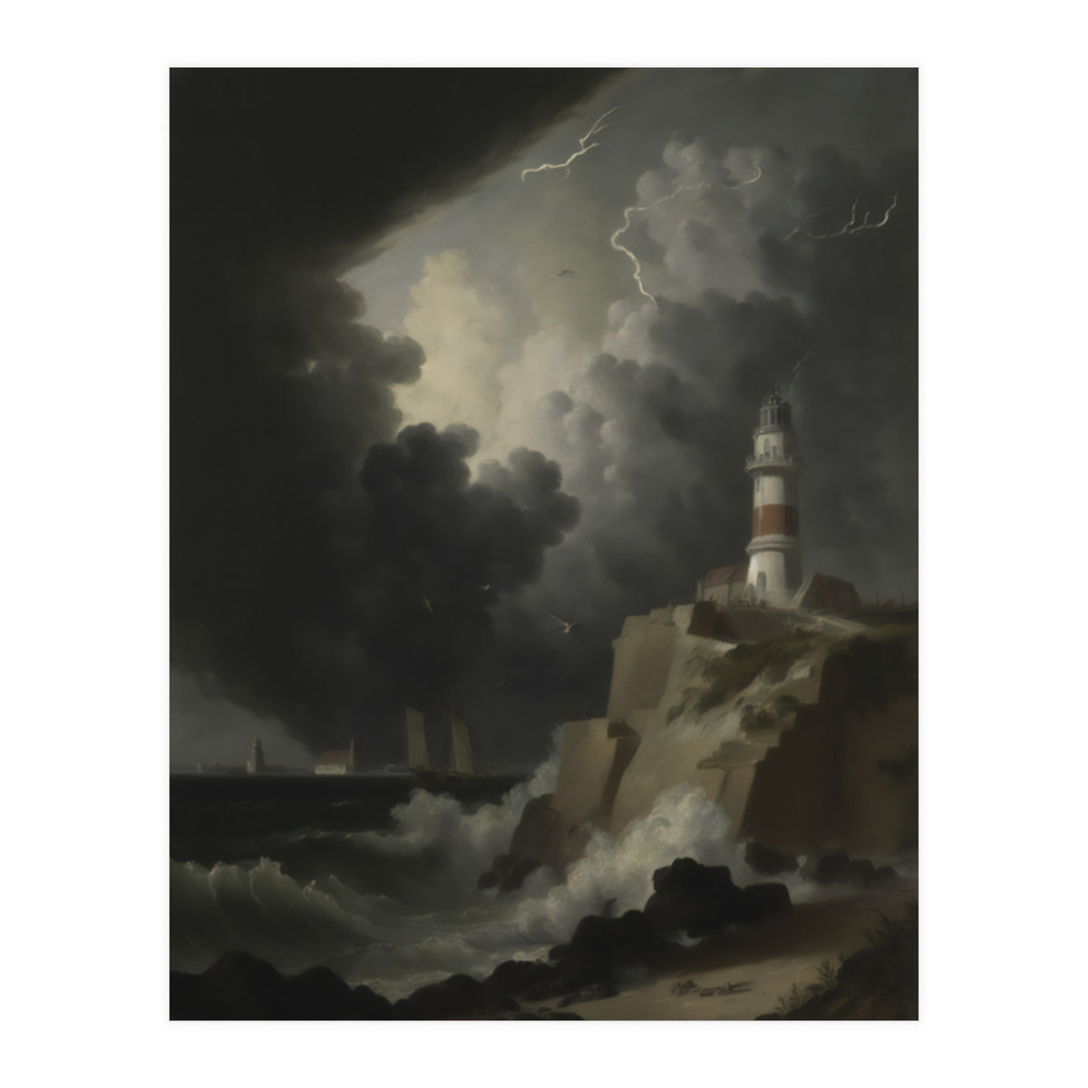 Lighthouse In A Storm (Print Only)