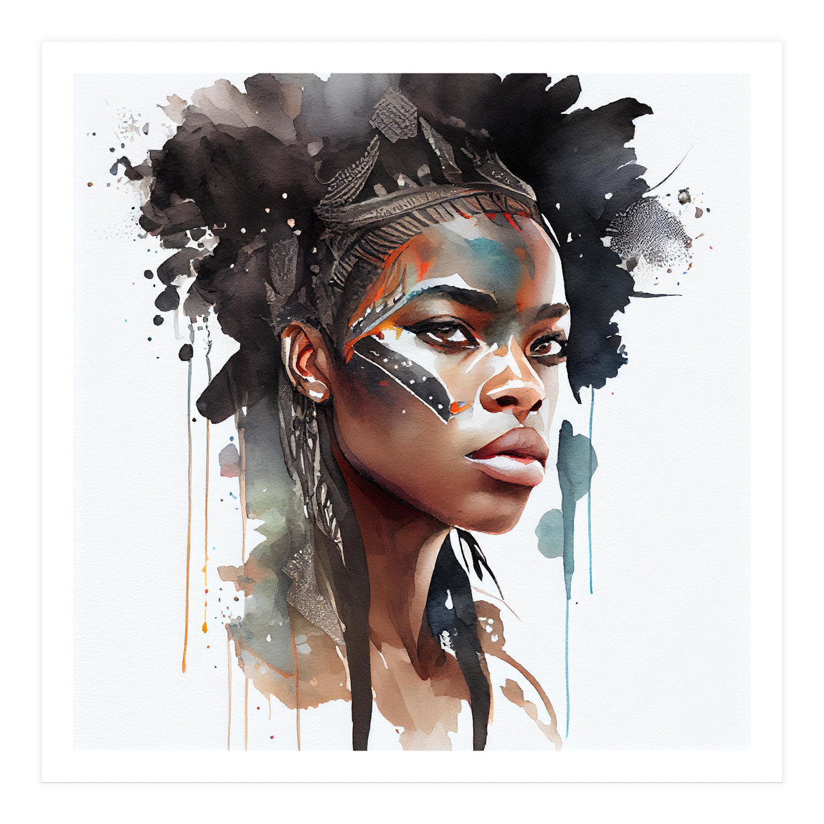 Watercolor African Warrior Woman #6 (Print Only)
