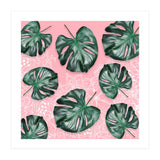 Modern 3d green tropical monstera leaf photo on blush pink white floral illustration (Print Only) thumbnail