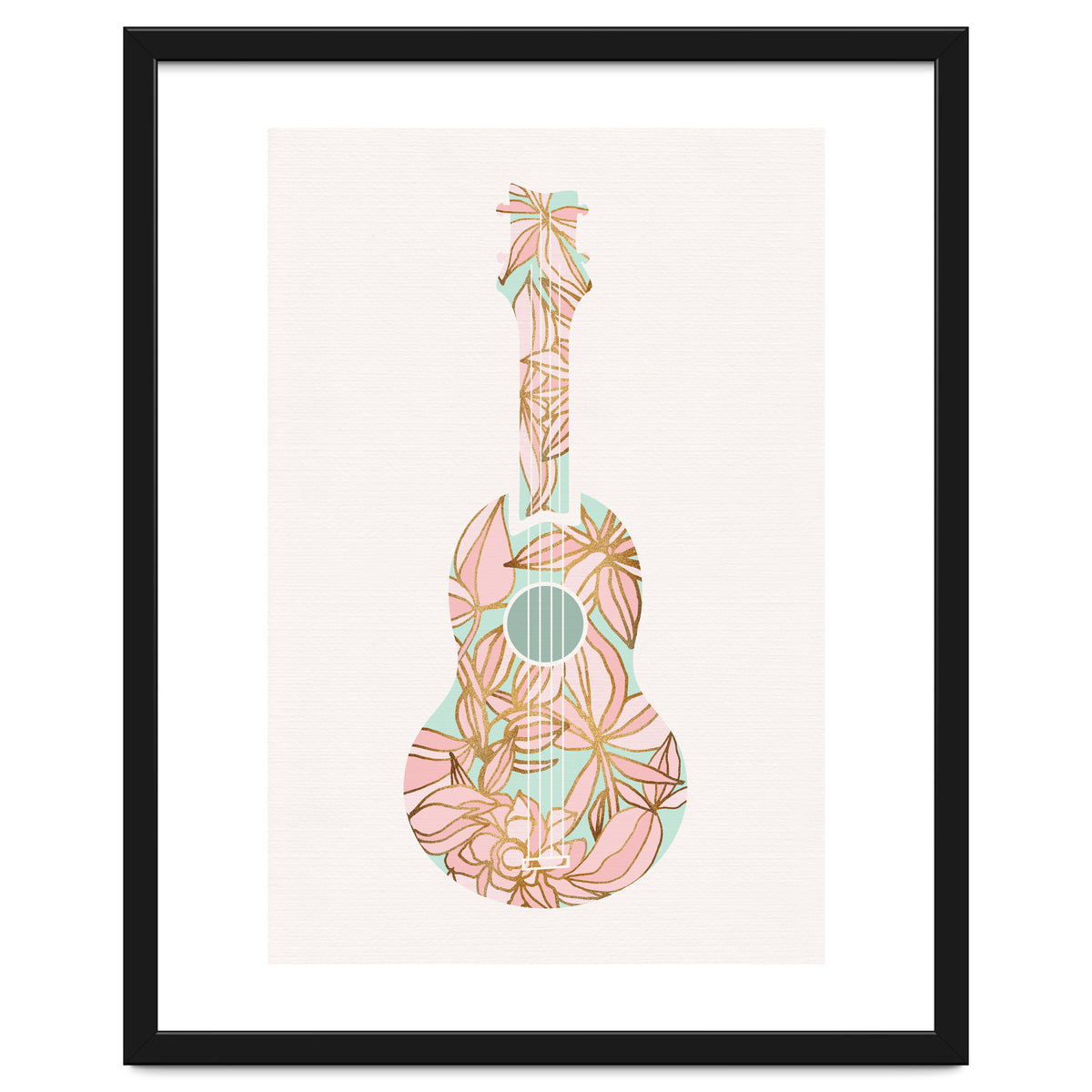 Aqua and Pink Floral Ukulele