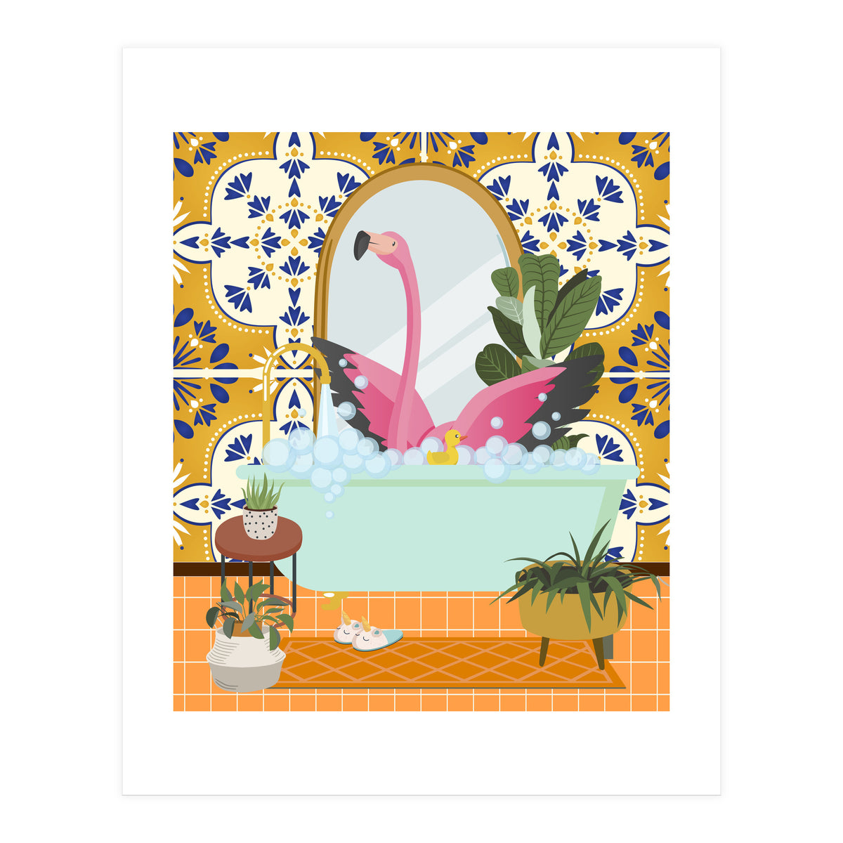 Flamingo Bathing in Moroccan Style Bathroom (Print Only)
