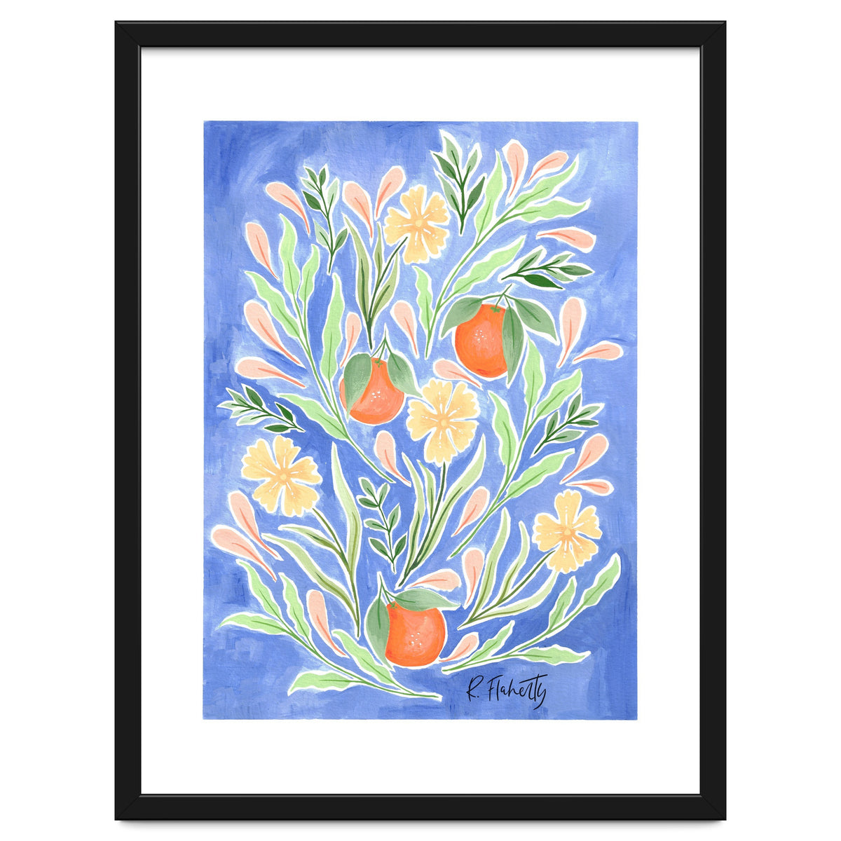 Wild Orange FLoral | Cobalt Blue