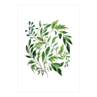 Botanical Abundance, Fresh Green Nature Watercolor Painting, Vibrant Leaves Minimal Illustration (Print Only)