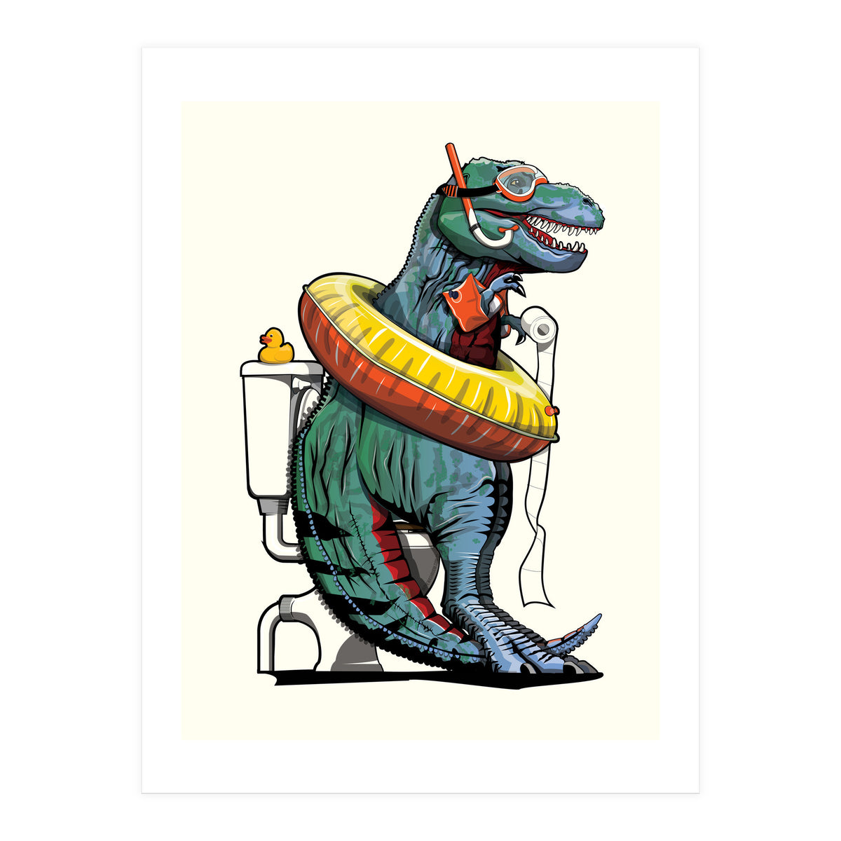 Dinosaur T-Rex on the Toilet, Funny bathroom humour (Print Only)