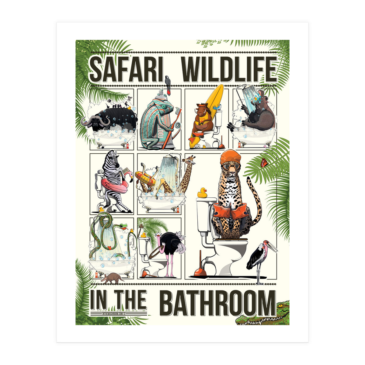 Safari Animals in the Bathroom, funny toilet humour (Print Only)