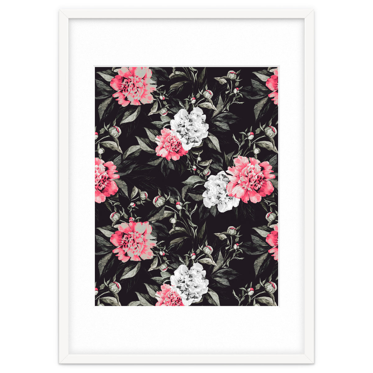 Floral pink - black & white dark