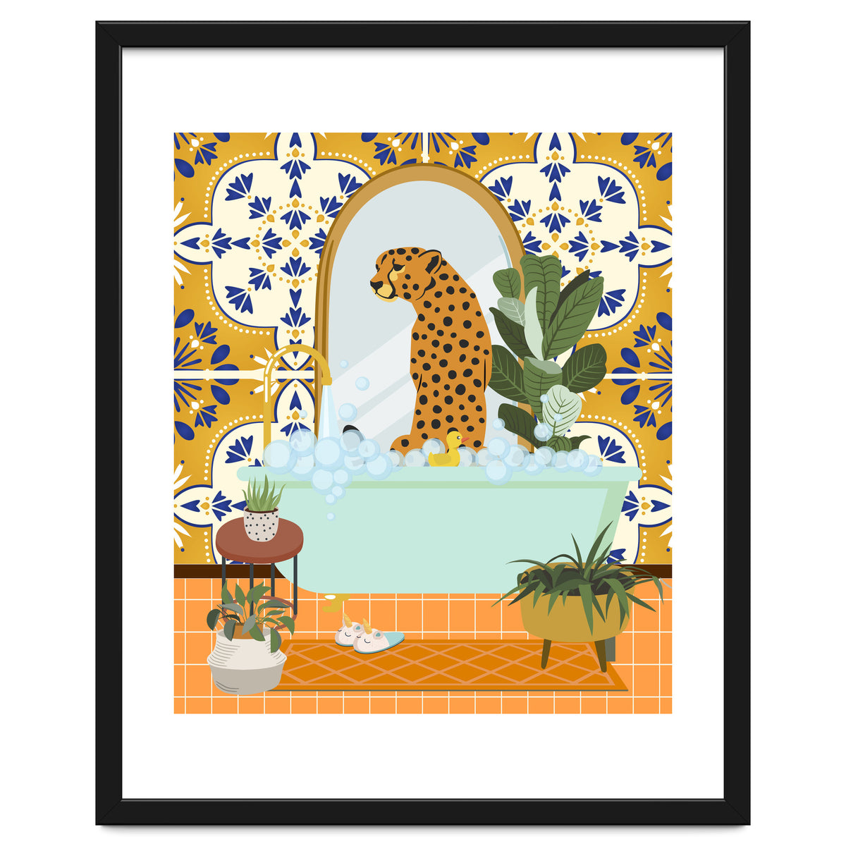 Cheetah Bathing in Moroccan Style Bathroom
