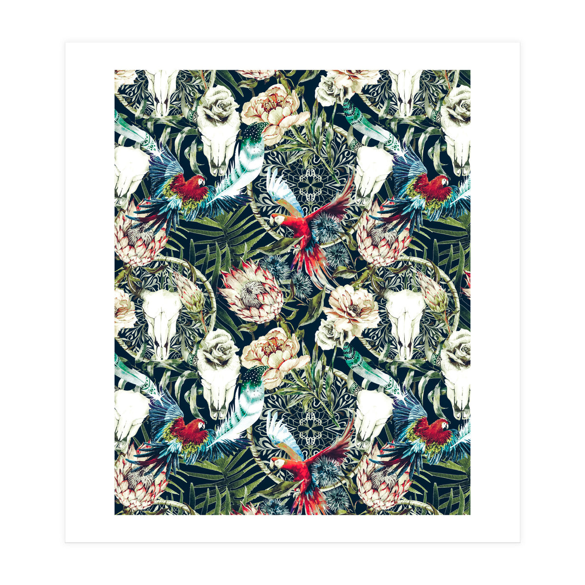 Dark pattern boho skull tropical  (Print Only)