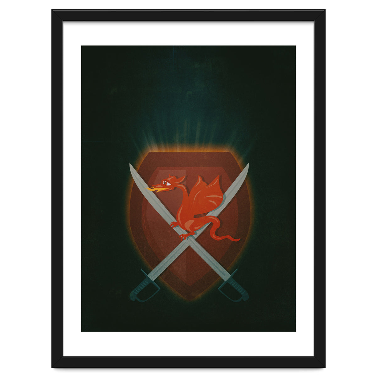 Heraldic dragon and cutlasses