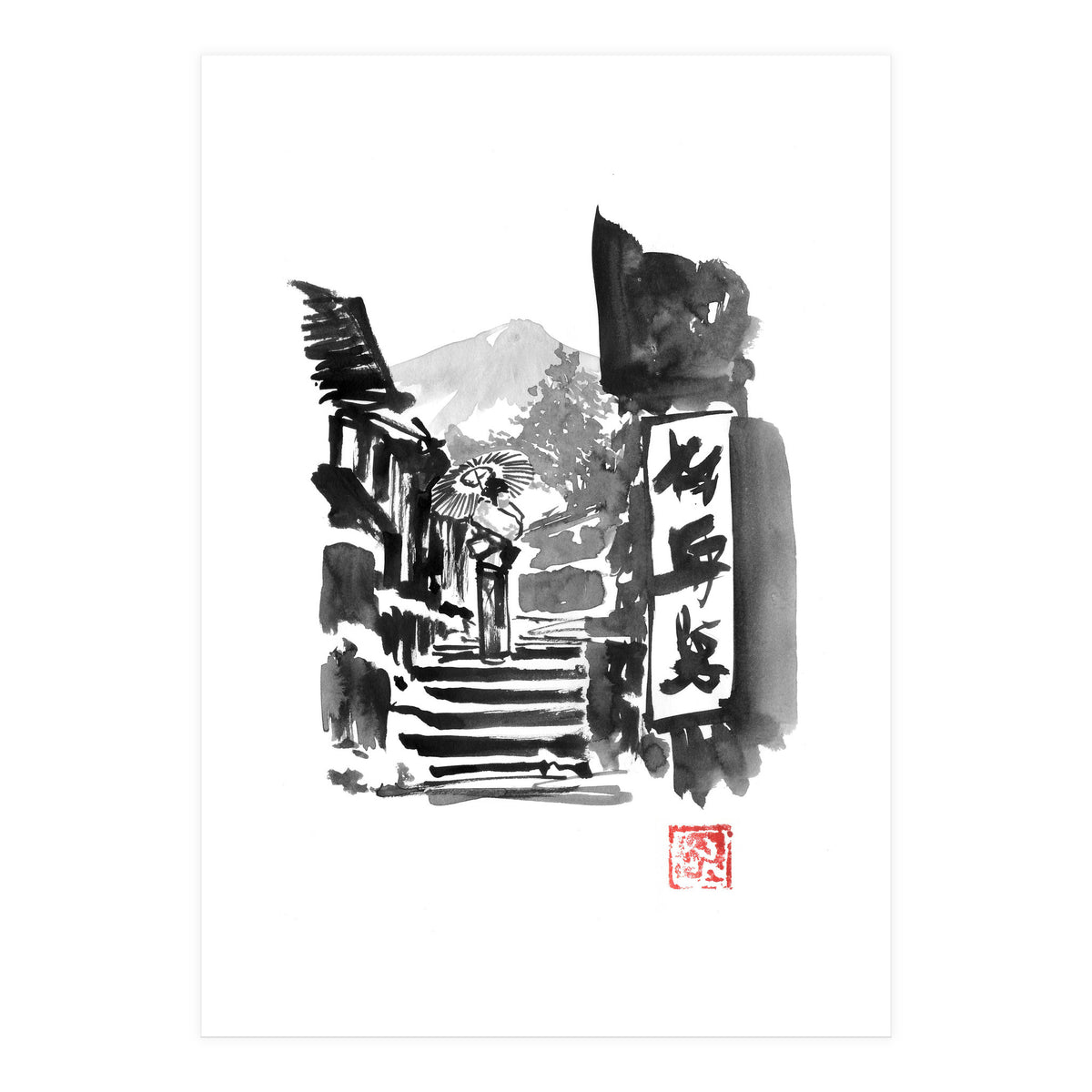 Geisha And Stairs (Print Only)