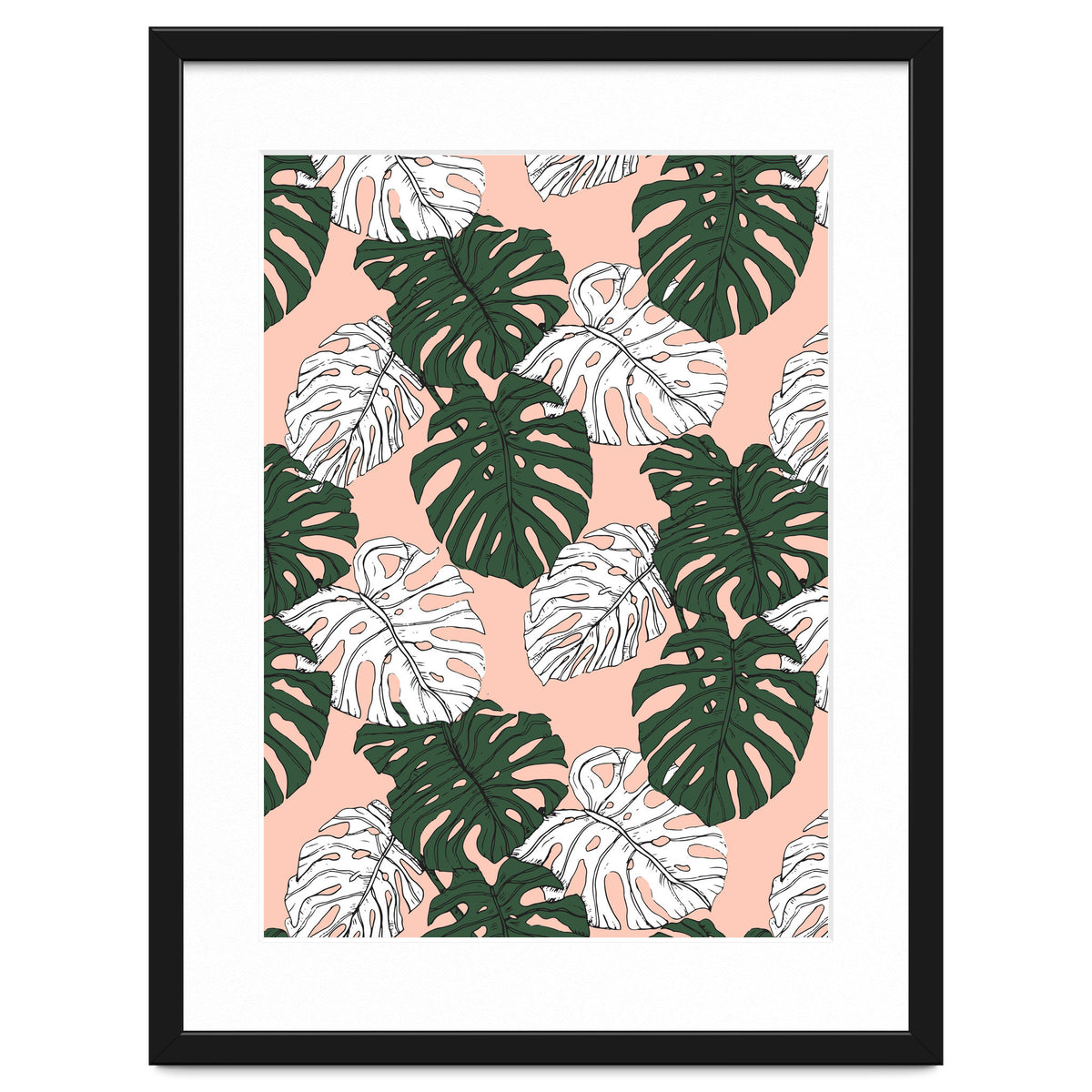 Hand drawing monstera pastel color