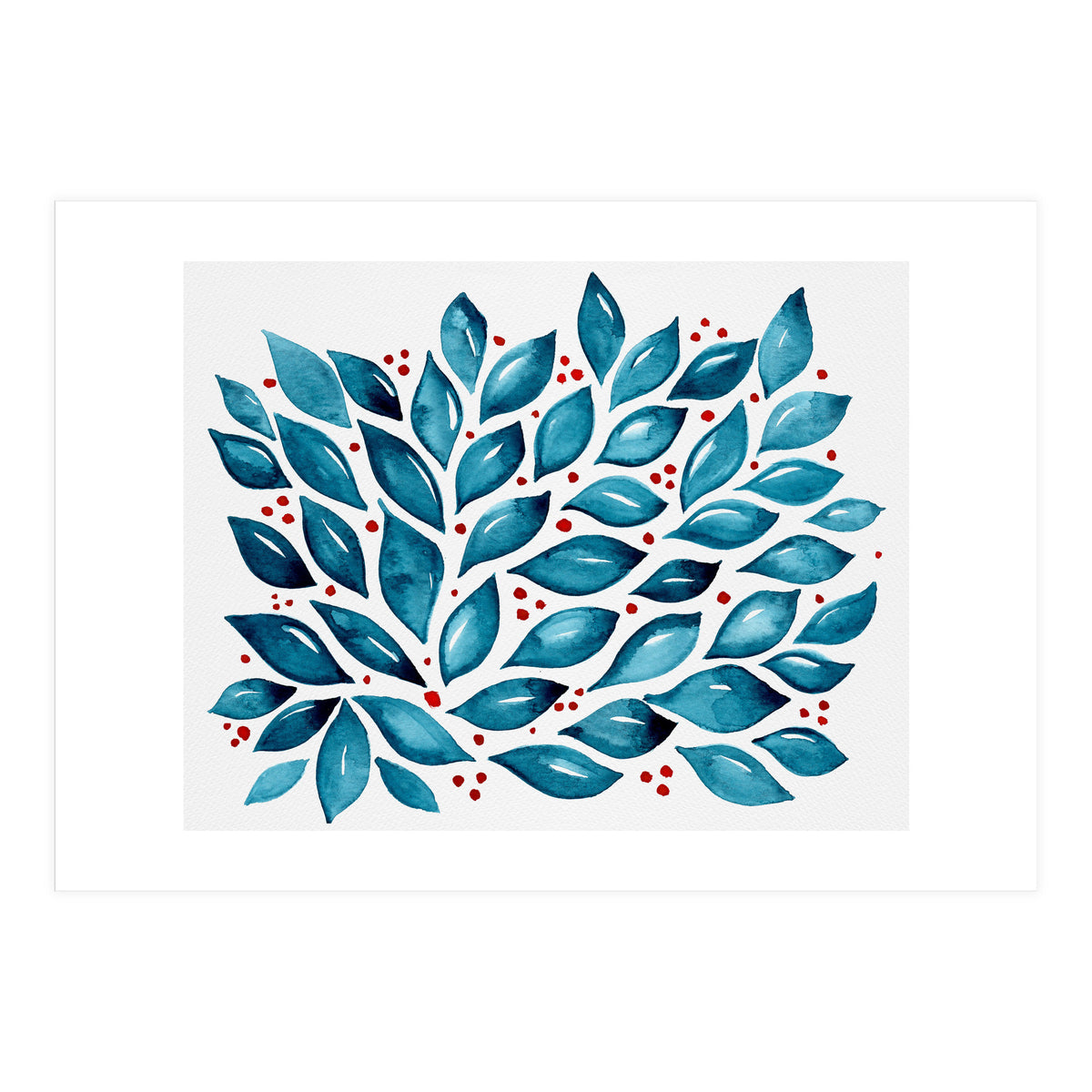 Abstract leaves and dots - teal and red (Print Only)