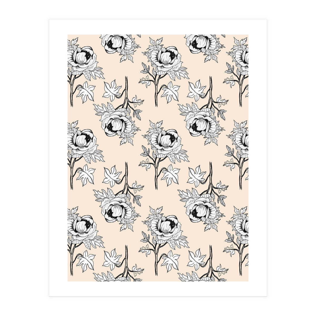Drawing pattern of roses to pencil on beige (Print Only)