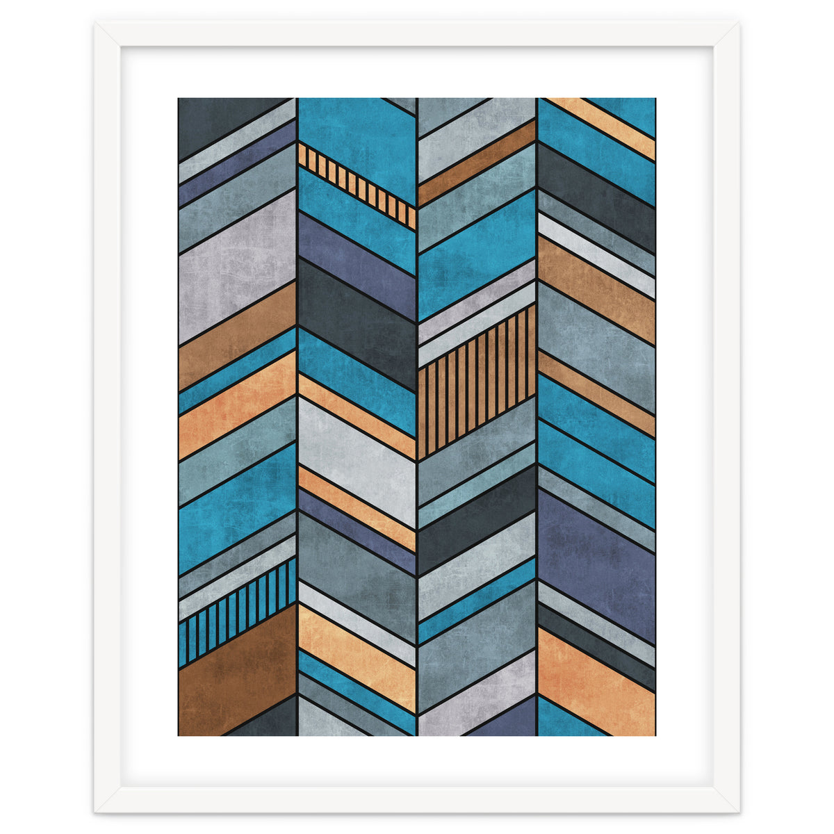 Colorful Concrete Chevron Pattern - Blue, Grey, Brown