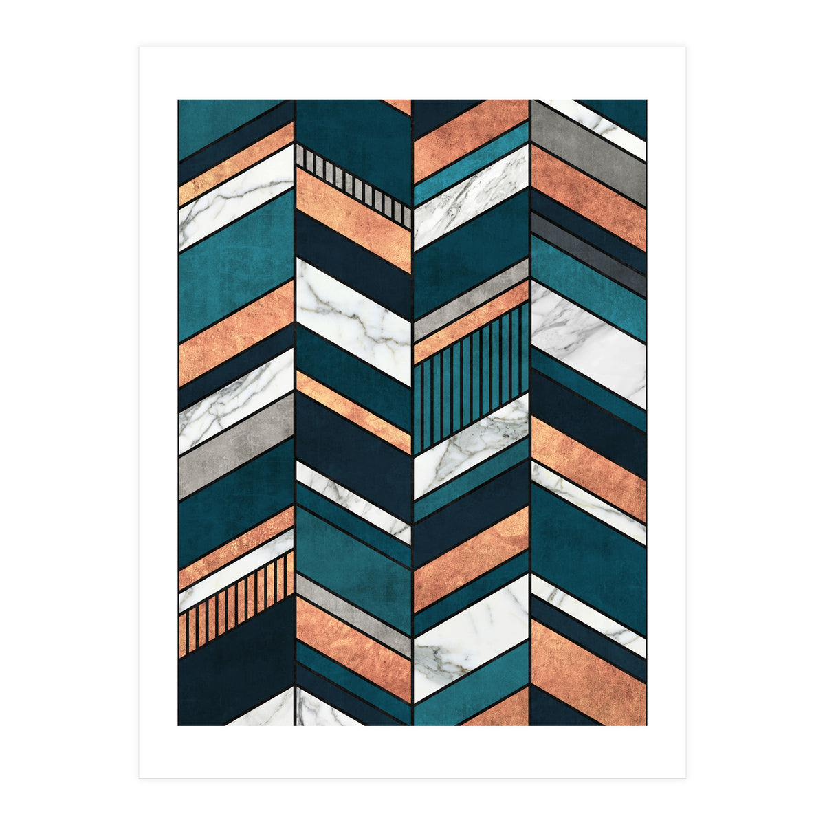 Abstract Chevron Pattern - Copper, Marble, and Blue Concrete (Print Only)