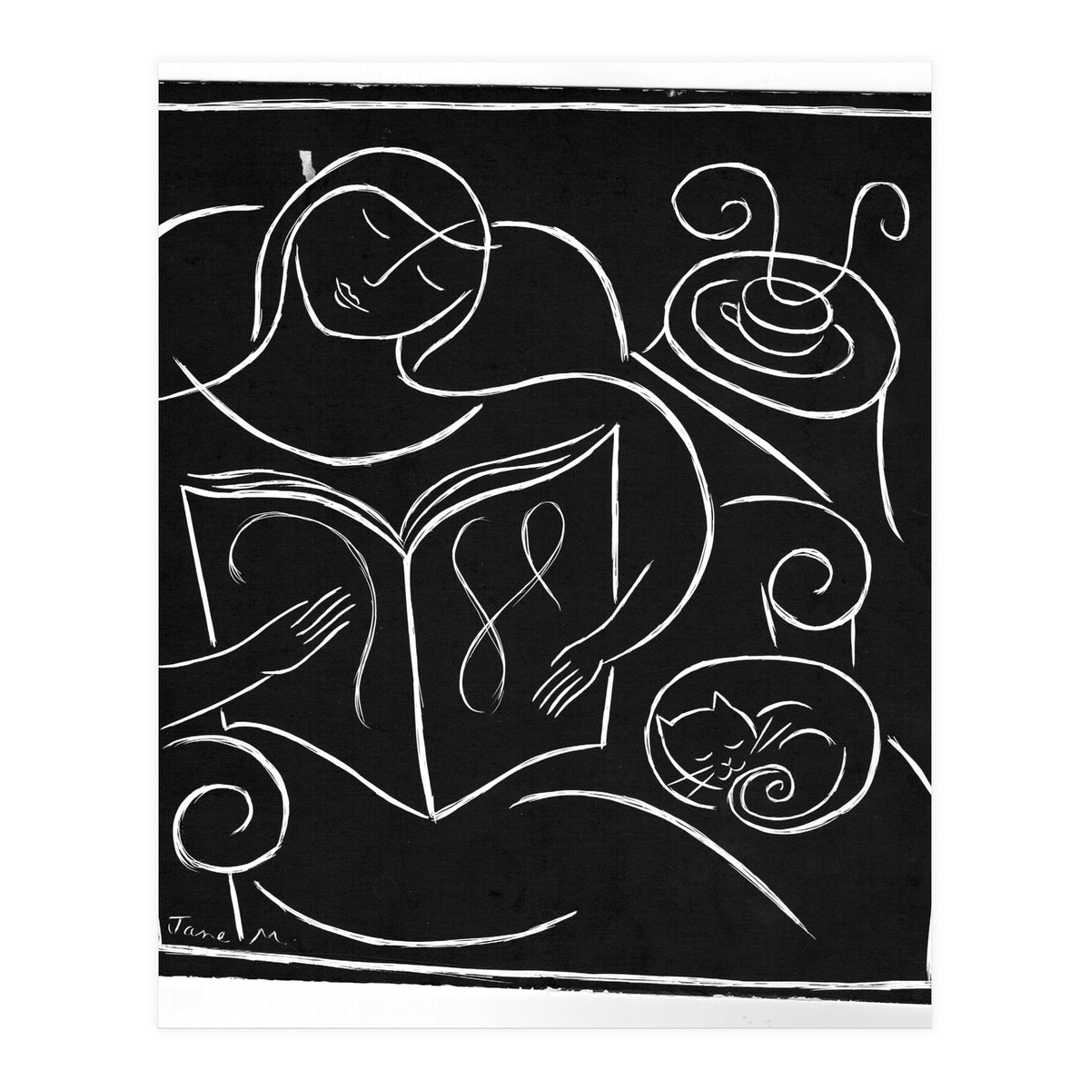 Reading With Cat (Print Only)