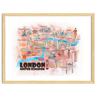 London Uk Illustrated Travel Poster Favorite Map Tourist Highlights M