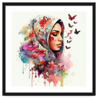 Watercolor Floral Muslim Arabian Woman #4