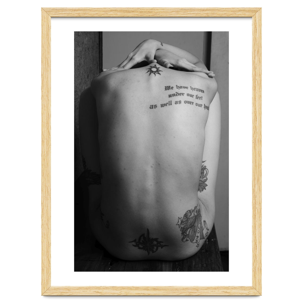 Naked body with saying as tattoo Art Print by liesjes | Arthaus