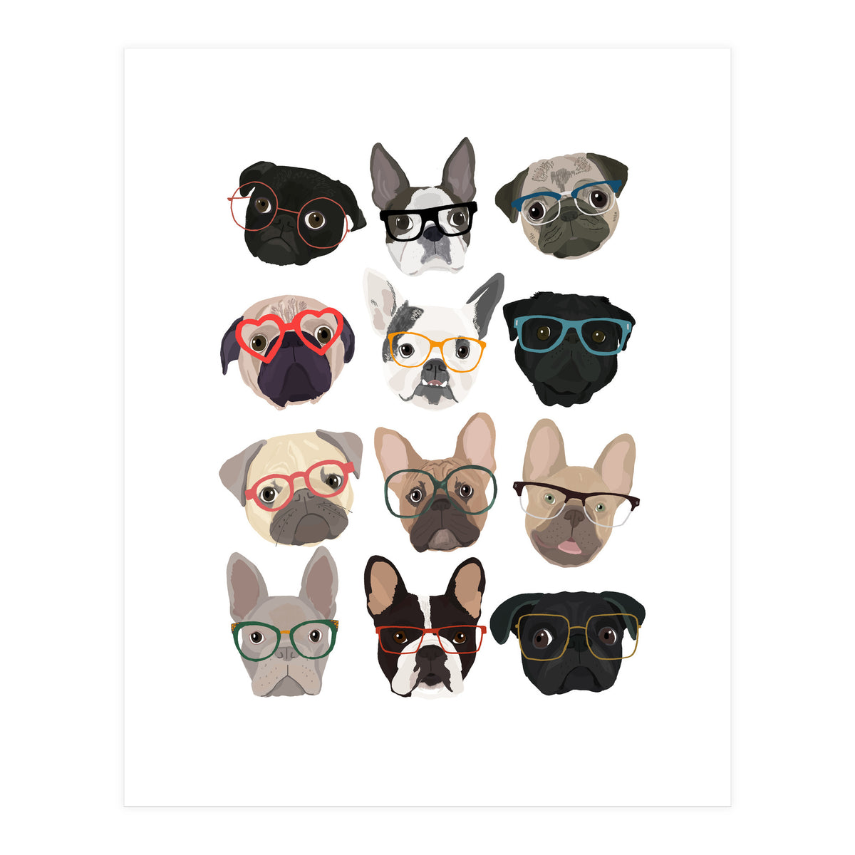 Pugs in Glasses (Print Only)