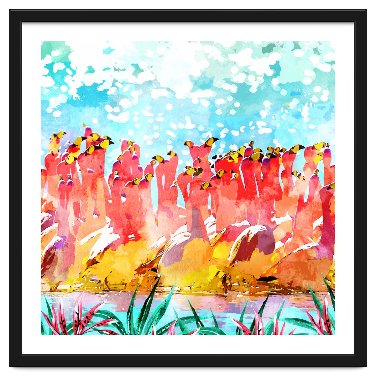Save The Tropics Series Flamingo Flock Watercolor Painting