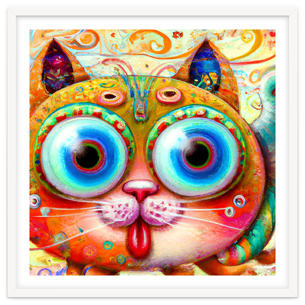 Chaotic and Colorful Fantasy Cat sticking out its Tongue