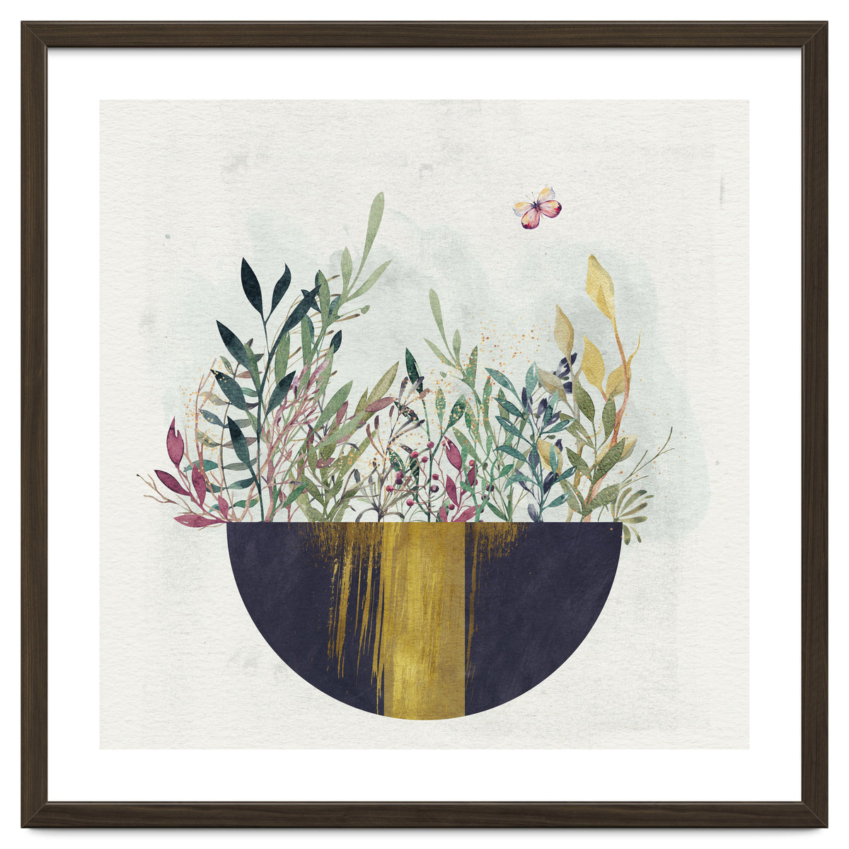 Flowers and leaves in a simple basket