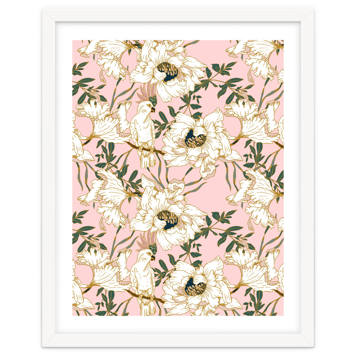 Exotic birds on flowers