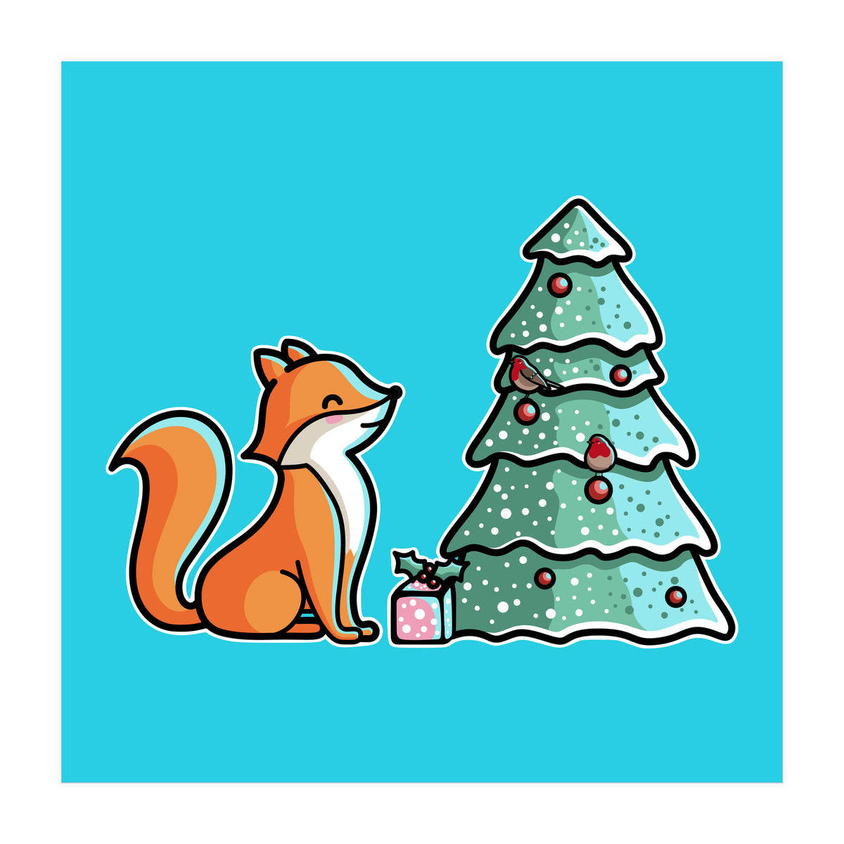 Cute Fox Christmas Tree (Print Only)
