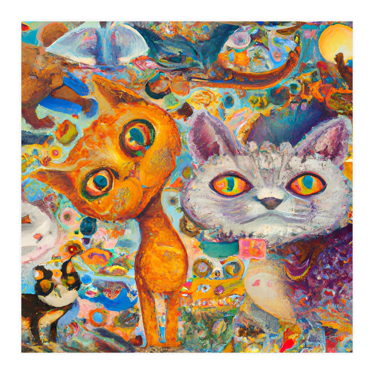 Chaotic and Colorful Fantasy Cat Collage 14 (Print Only)