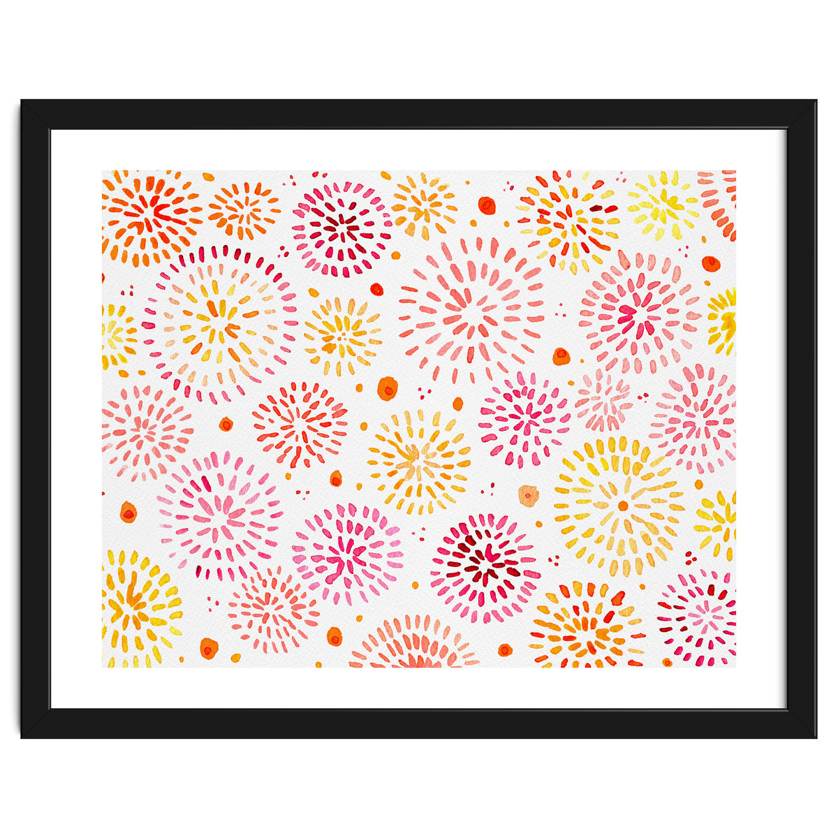 Abstract fireworks pattern in yellow and red