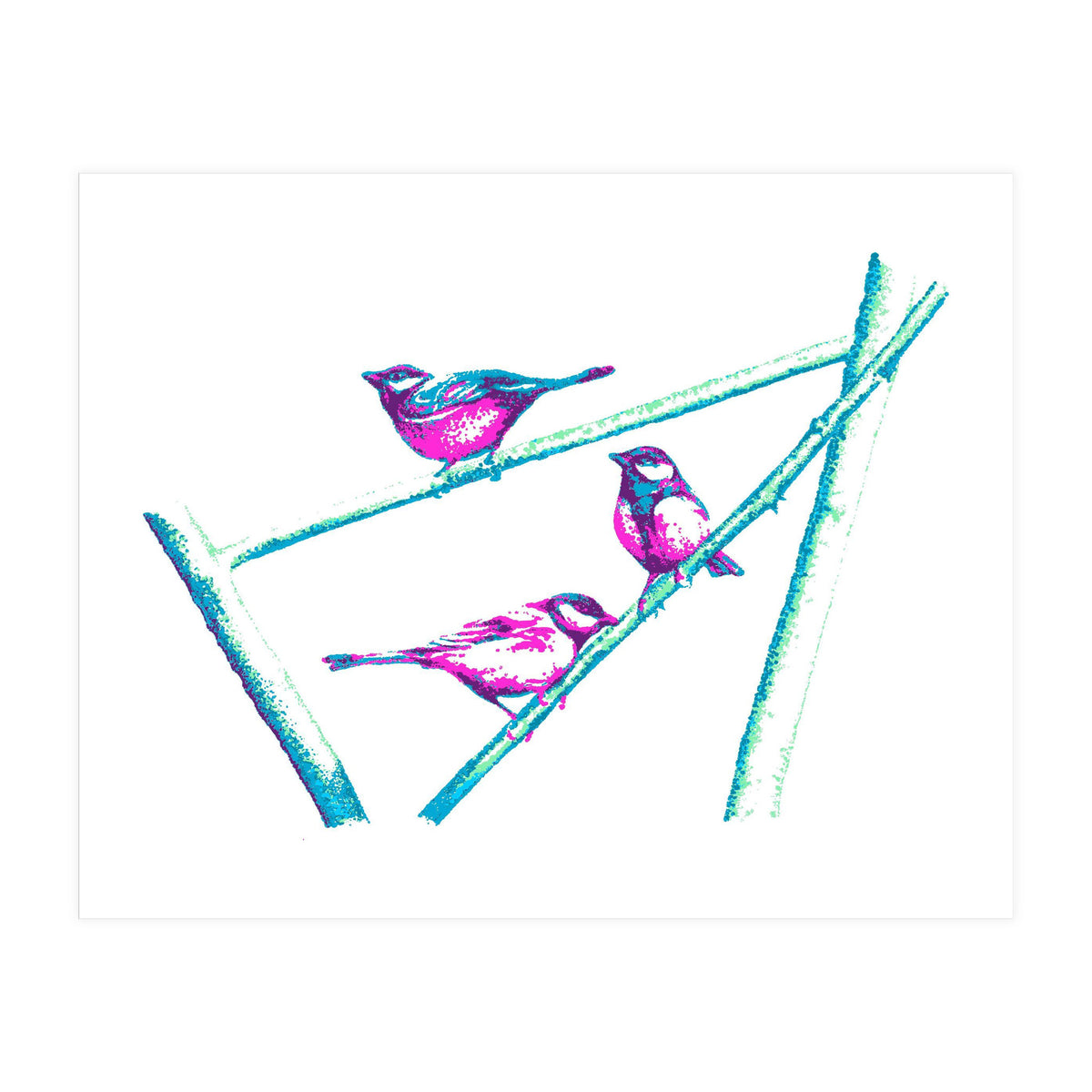 Garden Birds On A Branch (Print Only)